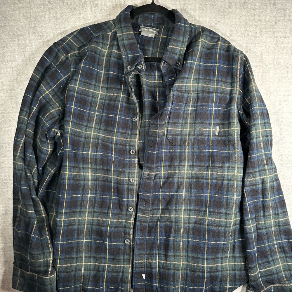 Eddie Bauer Navy and Olive Plaid Men's Shirt